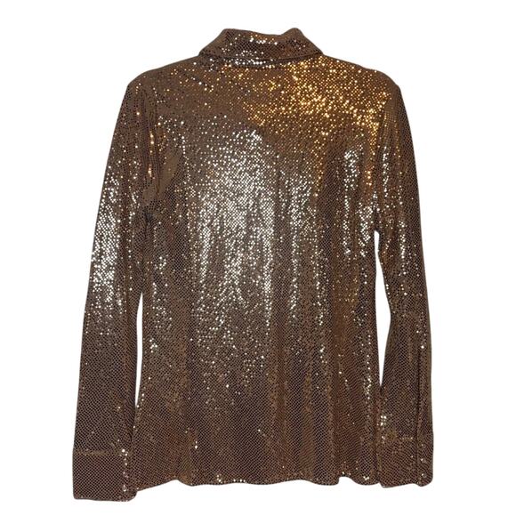 C/MEO Rose Gold Sequin Button Down Blouse Small NWT Holiday Party Top - Picture 5 of 7